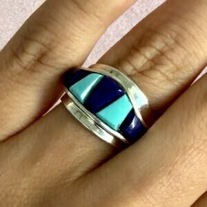 jay king sterling silver blue & purple turquoise cigar band ring size 7